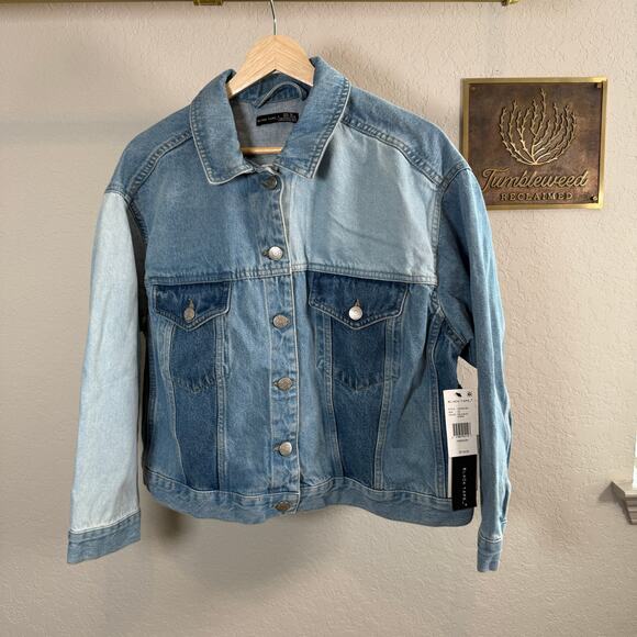 Women's Black Tape Patchwork Denim Blue Jean Button Front Jacket Size 1X NEW119 - Picture 3 of 9